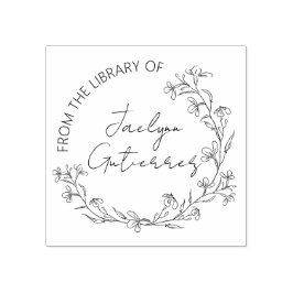 Carimbo De Borracha Rabisco Floral Da Biblioteca De