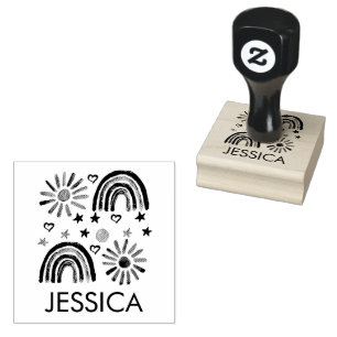 Carimbo De Borracha Rainbow Cute Sun Kids Modern Watercolor
