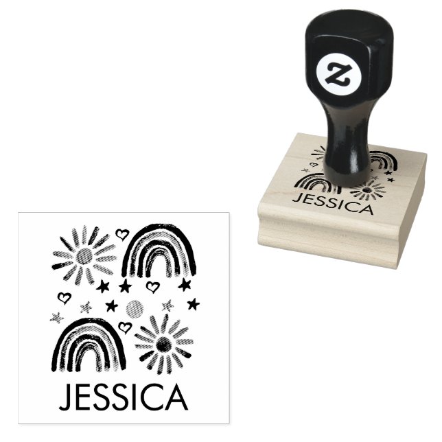 Carimbo De Borracha Rainbow Cute Sun Kids Modern Watercolor (Carimbado)