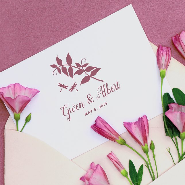 Carimbo De Borracha Ramos de Casal de Dragonflies de Casamento Românti (Criador carregado)