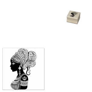 Carimbo De Borracha Rapariga africana Retrato Tribal Tatuagem