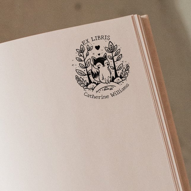Carimbo De Borracha Rapariga da Floresta Fofa, Ex Libris da Biblioteca (Criador carregado)