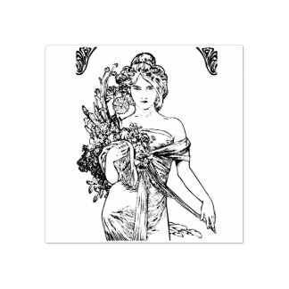 Carimbo De Borracha Rapariga do art nouveau - Mucha