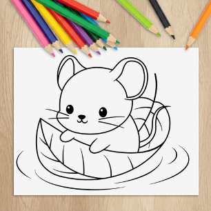 Carimbo De Borracha Rato Bonito Flutuando em uma Página de Coloração F