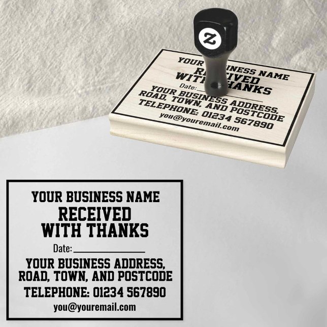 Carimbo De Borracha Recebido Com Agradecimentos com Nome, Endereço e D (Criador carregado)