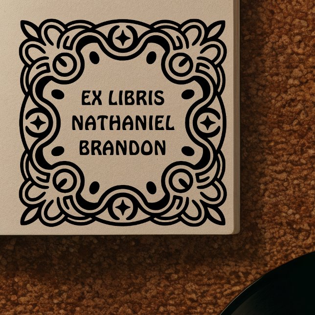 Carimbo De Borracha Retro Swirls Wooden Ex Libris Art Stamp (Criador carregado)