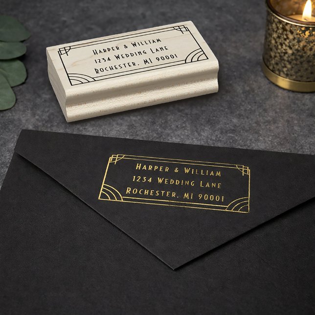 Carimbo De Borracha Return address stamp (Art deco return address stamp displayed in gold ink.
)