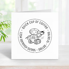 Carimbo De Borracha Robô Servindo Café Endereço redondo