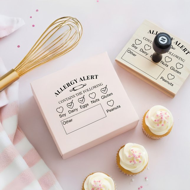 Carimbo De Borracha Rolling Pin Bakery Shop Allergy Alert Food Safety (Rolling Pin Bakery Shop Allergy Alert Food Safety Rubber Stamp)