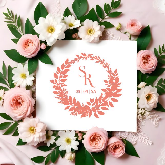 Carimbo De Borracha Romantic Botanical Wreath Wedding Initials (Romantic Botanical Wreath Wedding Initials rubber stamp.)