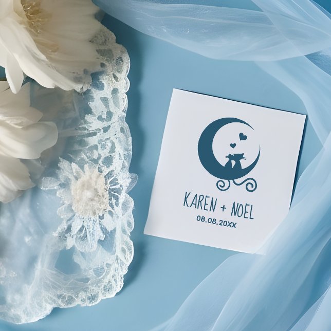 Carimbo De Borracha Romantic Moon Funny Kittens Couple (Romantic Moon Funny Kittens Couple Rubber Stamp.)