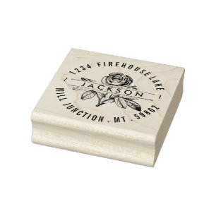 Carimbo De Borracha Rosa de Vintage em Círculo Endereço de Retorno Car