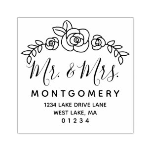 Carimbo De Borracha Rosas Florais de Casamento Sr. Endereço de Devolu