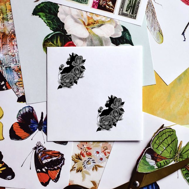 Carimbo De Borracha Rosas vermelhas de Gato Negro Roxo (Criador carregado)