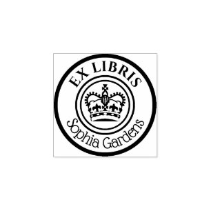 Carimbo De Borracha Round Ex Libris Crown