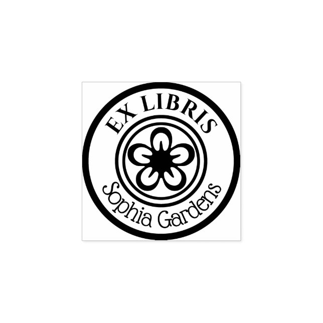 Carimbo De Borracha Round Ex Libris Flower Motif (Impressão)