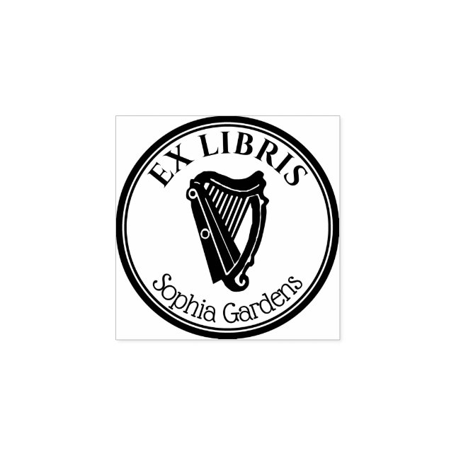 Carimbo De Borracha Round Ex Libris - Harp Motif (Impressão)