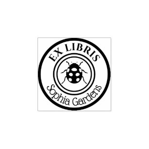 Carimbo De Borracha Round Ex Libris Ladybird Motif