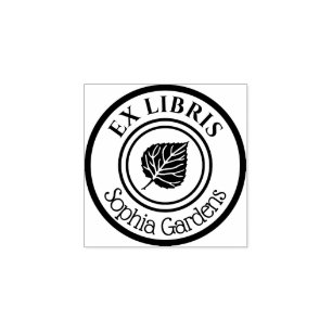 Carimbo De Borracha Round Ex Libris Leaf Motif
