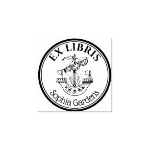 Carimbo De Borracha Round Ex Libris Lymphad Motif v2
