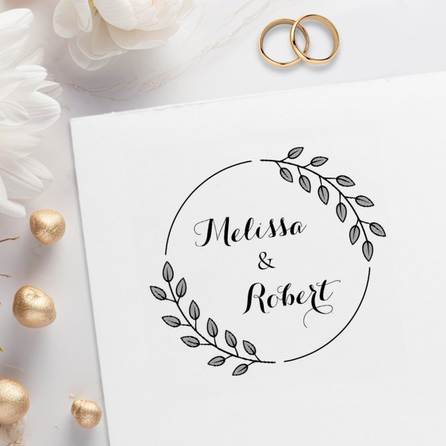 Carimbo De Borracha Round Leaves Wreath Custom Names (Criador carregado)
