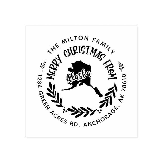 Carimbo De Borracha rustic alaska merry christmas address (Impressão)