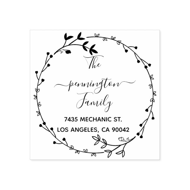 Carimbo De Borracha Rustic Circle Flowers Endereço de Devolução Manusc (Impressão)