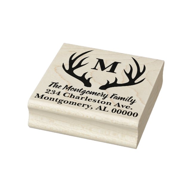 Carimbo De Borracha Rustic Deer Antlers Silhouette Family Name Endereç (Carimbo)