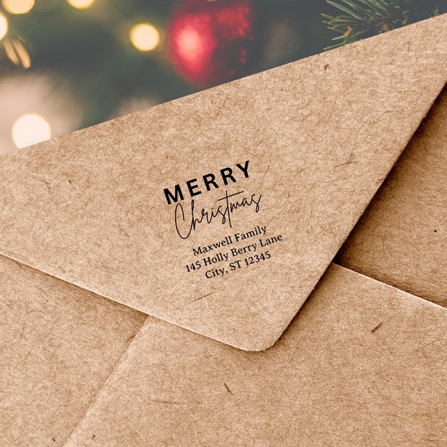 Carimbo De Borracha Rustic Felry Endereço de Regresso de Natal (Rustic Merry Christmas Return Address Rubber Stamp)