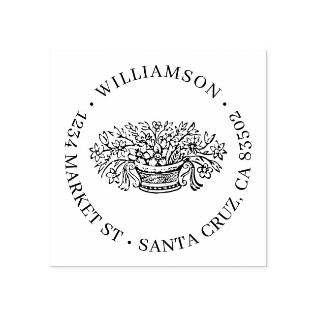 Carimbo De Borracha Rustic Flowers Family Name Endereço de devolução (Impressão)