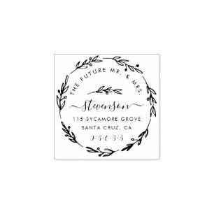 Carimbo De Borracha Rustic Hand Drading Wreath Return Address
