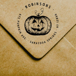 Carimbo De Borracha Rustic Jack O´Lantern Pumpkin Endereço de Hallowee