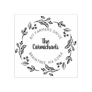 Carimbo De Borracha Rustic Laurel Country Wreath   Endereço de devoluç