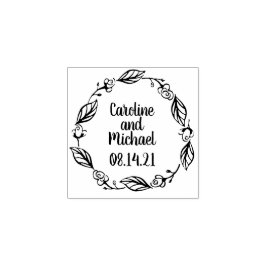 Carimbo De Borracha Rustic Laurels e Rosas Country Wreath | Casamento