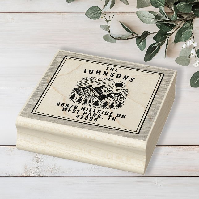 Carimbo De Borracha Rustic Modern Mountains Custom (Modern Rustic Mountain Return Address Stamp)