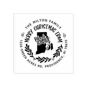 Carimbo De Borracha rustic rhode Island merry christmas address