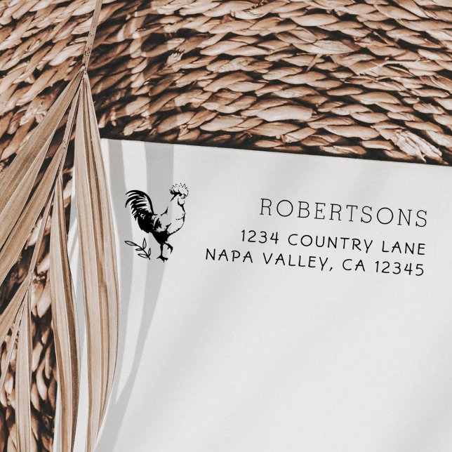 Carimbo De Borracha Rustic Rooster | Nome da família Endereço de devol (Criador carregado)