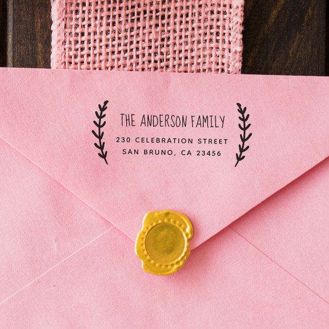 Carimbo De Borracha Rustic Sprig | Nome da família personalizada e end (Rubber Stamp Mock-up)