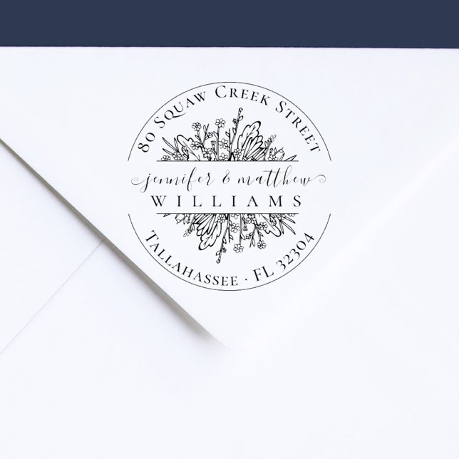 Carimbo De Borracha Rustic Wildflower Endereço de devolução de Casais  (elegant wildflowers married couple wedding return address)