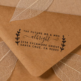 Carimbo De Borracha Rustic Wreath & Script "Future Mr & Mrs" Endereço