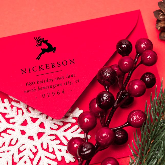 Carimbo De Borracha Saltando Endereço de Retorno de Reindeer (Leaping Reindeer Return Address Rubber Stamp)