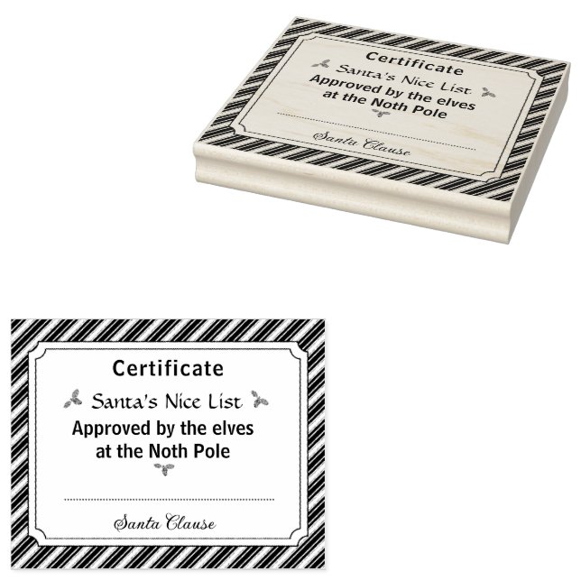 Carimbo De Borracha Santa's Nice List Certificate Wood Art Stamp (Carimbado)