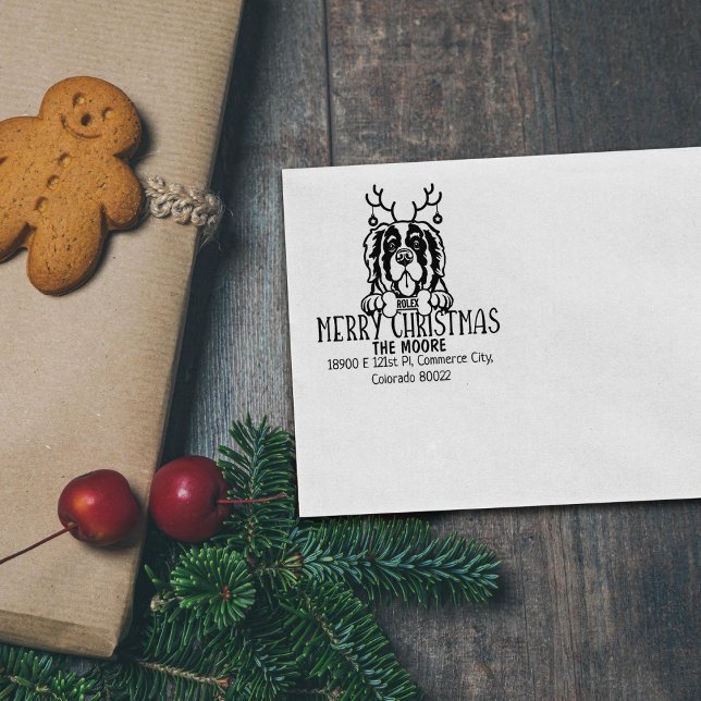 Carimbo De Borracha Santo Bernard Dog Feliz Alojamento de Natal (Criador carregado)