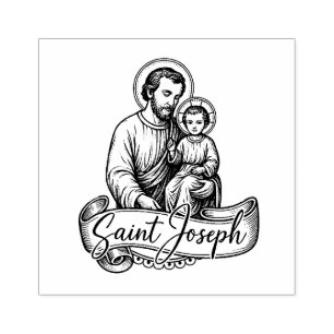 Carimbo De Borracha Santo religioso católico Joseph e Criança Jesus