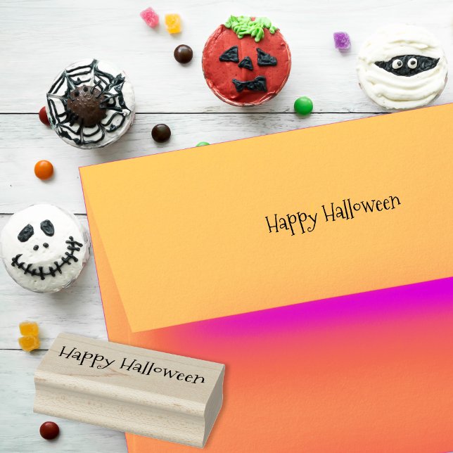 Carimbo De Borracha Saudações Personalizadas Simples Feliz Dia das Bru (Custom Simple Happy Halloween Greetings Fun Script Rubber Stamp)