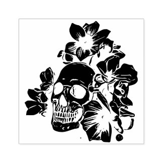 Carimbo De Borracha Schädel mit Mangnolia Blumen