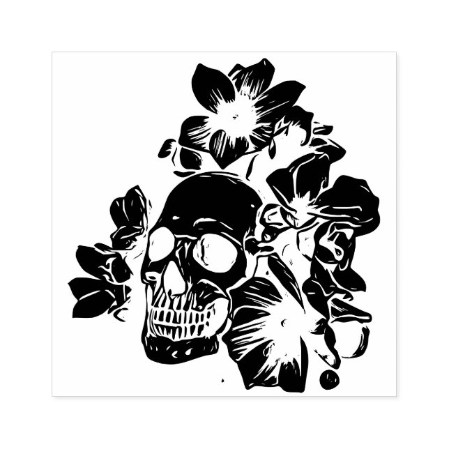 Carimbo De Borracha Schädel mit Mangnolia Blumen (Impressão)