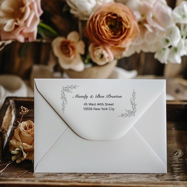 Carimbo De Borracha Schlicht Floral Namen Adressen (Simple, floral name addresses rubber stamp. Just enter your number, number, street, city, state and )