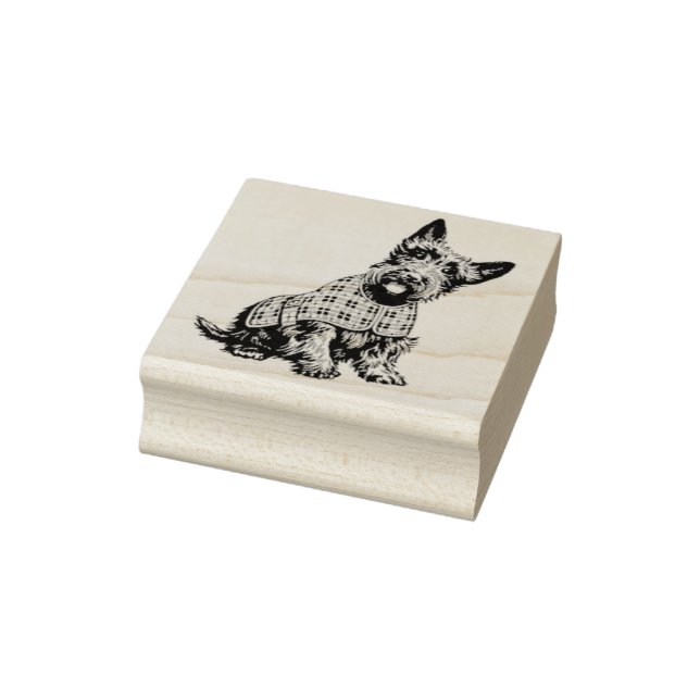Carimbo De Borracha Scottish Terrier in a plaid coat - rubber stamp (Carimbo)