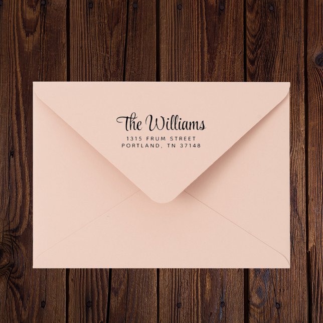 Carimbo De Borracha Script Clássico Elegante Endereço de Remetente Per (Classic script rubber stamps add elegant personalized style to wedding and everyday mail.)